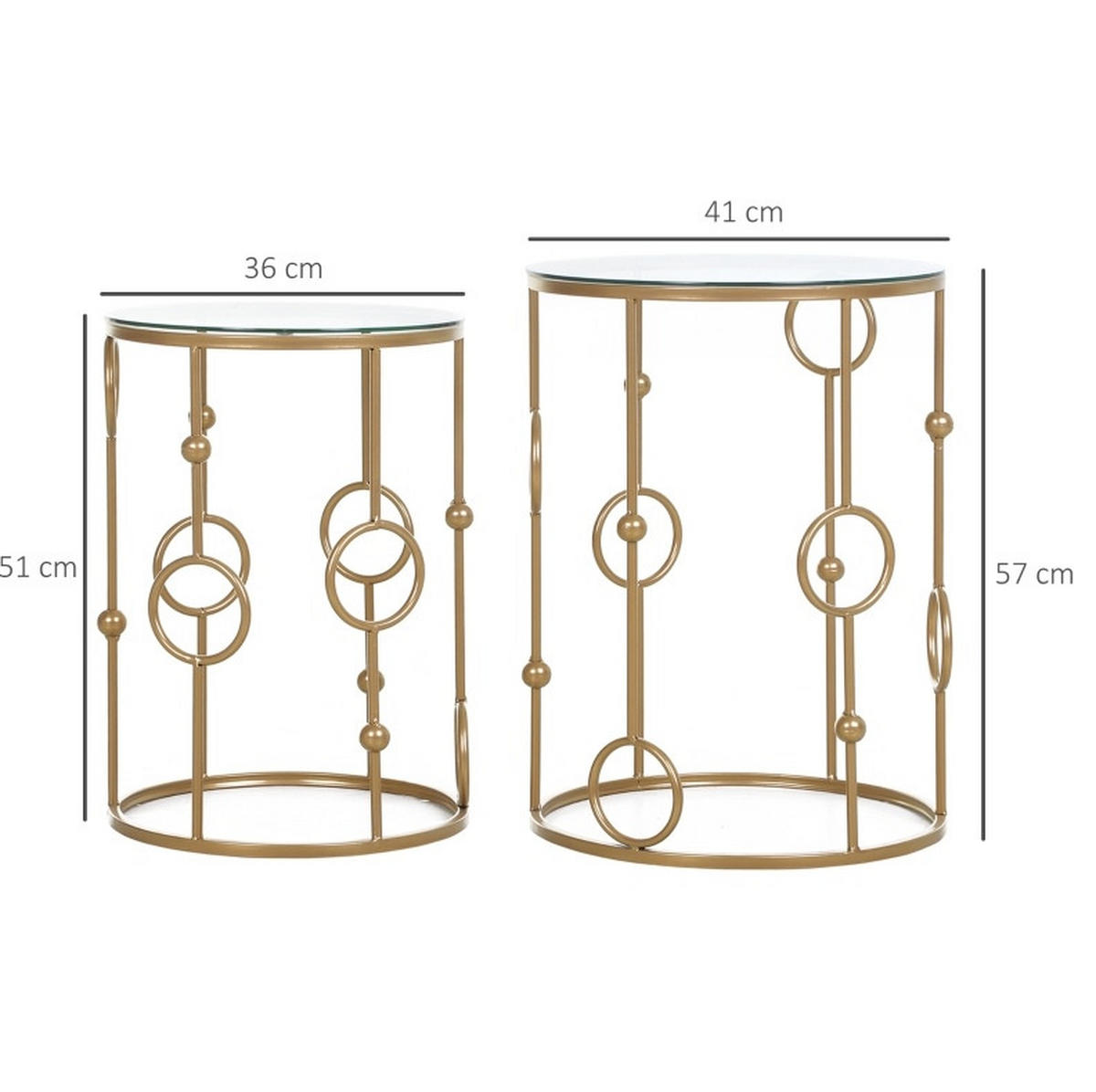 COUCHTISCH aus Metall und Glas Ø41x57/Ø36x51 cm in Gold mit Nesting-Design - Goldfarben, Metall (41/441/57cm) - Modfu