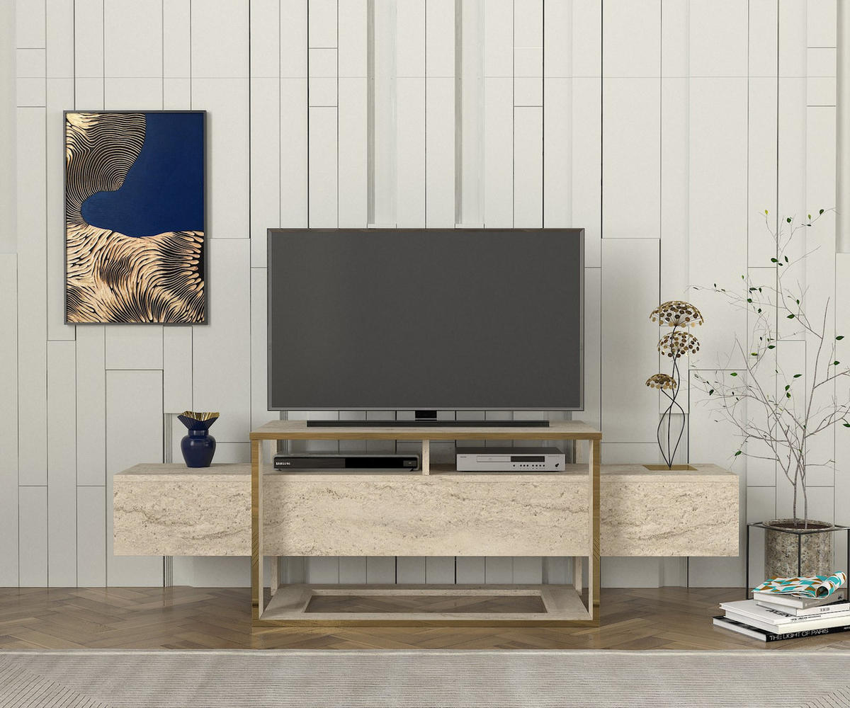 TV Lowboard Bianco Beige Granit Optik 2499 - Beige, Holzwerkstoff (160/50/46cm) - moebel17