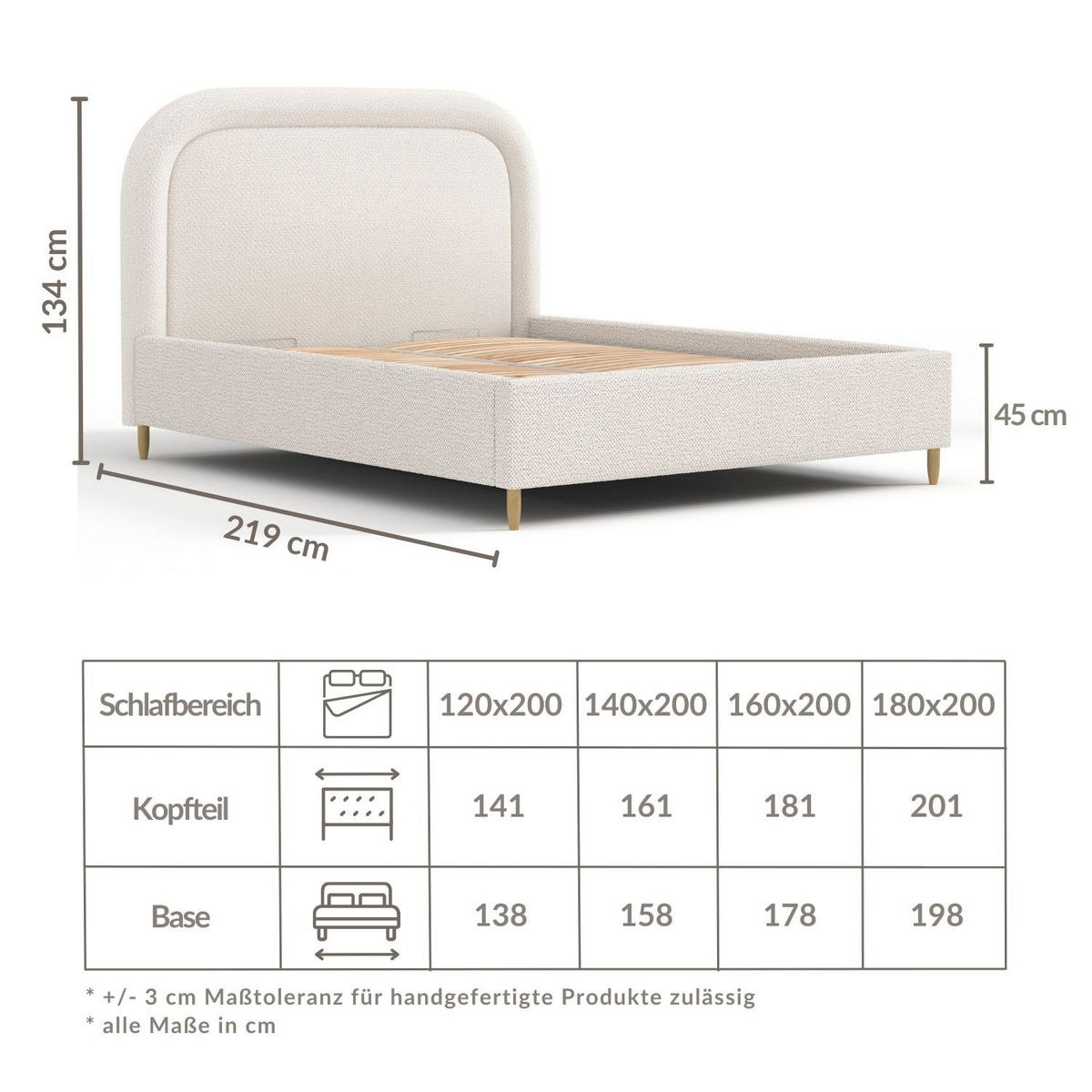 POLSTERBETT Mija Beige 120/200 cm im Chenille-Stoff - Beige/Naturfarben, Holz/Holzwerkstoff (120/200cm) - Maison de Reve