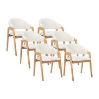 STUHL mit Armlehnen 6er-Set - Bouclé-Stoff & Kautschukholz - Weiß - SOLUNA - Weiß/Naturfarben, Textil (53.5/82/56cm) - Vente-Unique