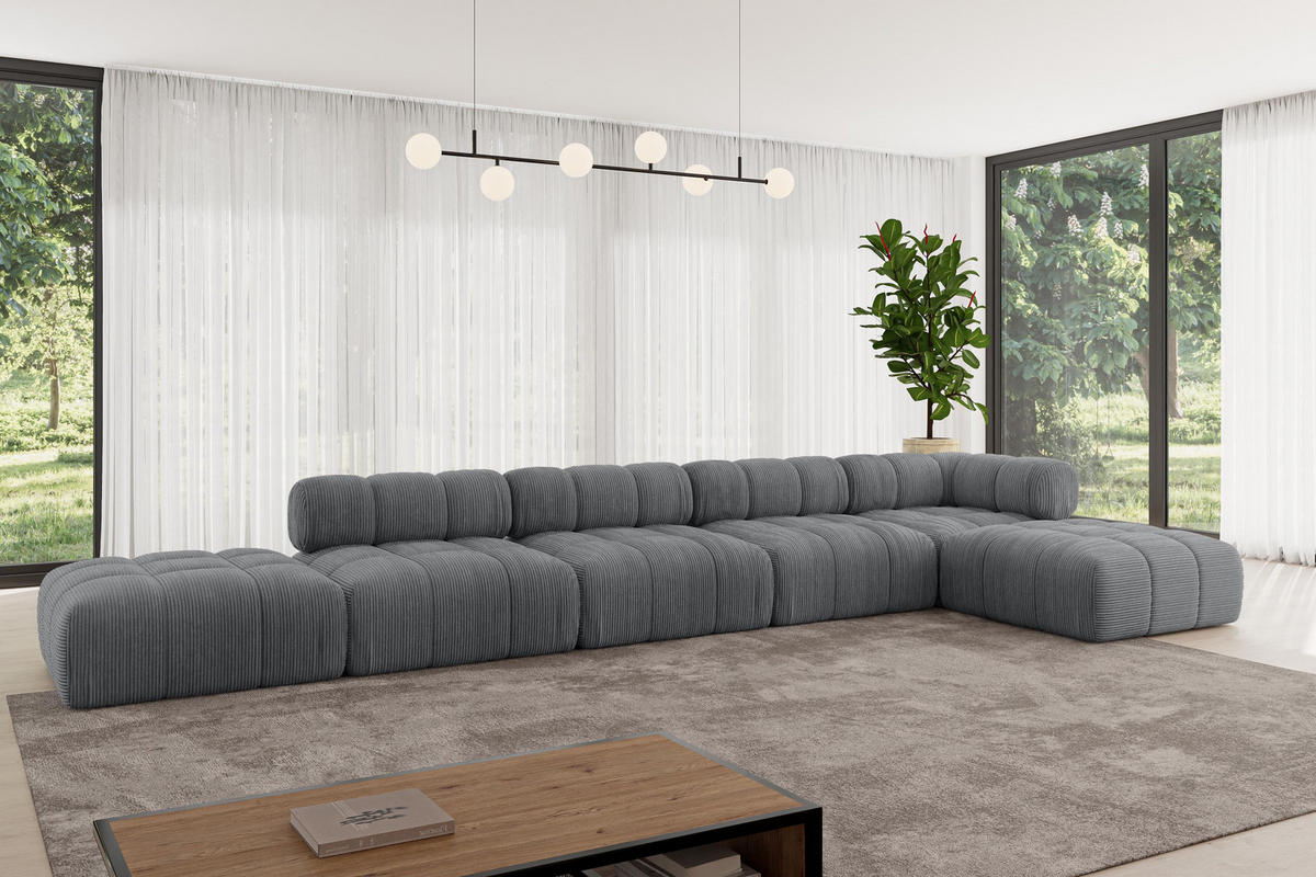 ECKSOFA modulares Sofa Kerru-L3 - 475x190x70 cm Dunkelgrau Cord - Dunkelgrau, Holzwerkstoff/Textil (475/190cm) - ALTDECOR