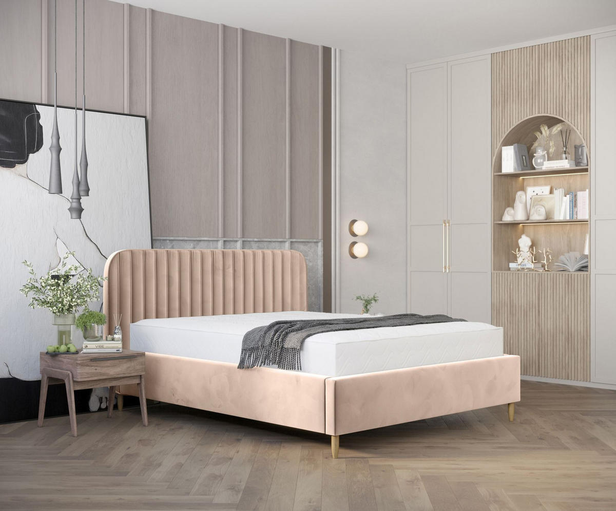 POLSTERBETT Noto Warmes Beige 120/200 cm im Samtstoff - Beige/Naturfarben, Holz/Holzwerkstoff (120/200cm) - Maison de Reve