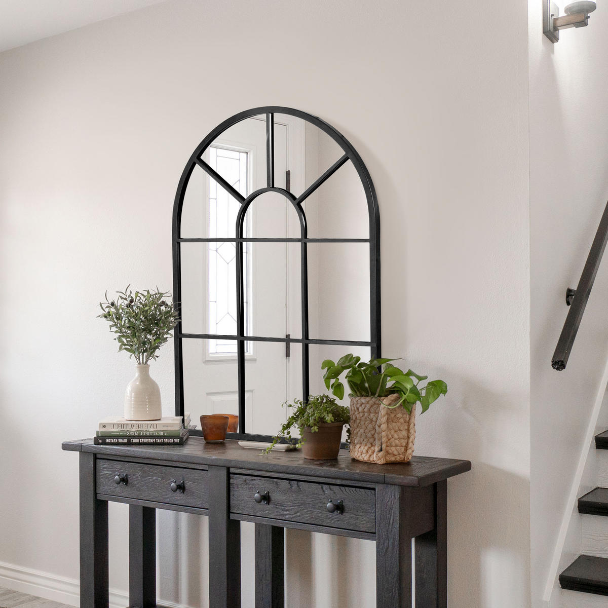 91 x 60 cm Wandspiegel Bogenfenster-Spiegel Wohnzimmerspiegel Schwarz Metall - Schwarz, Glas/Metall (2/60/91cm) - HOMCOM