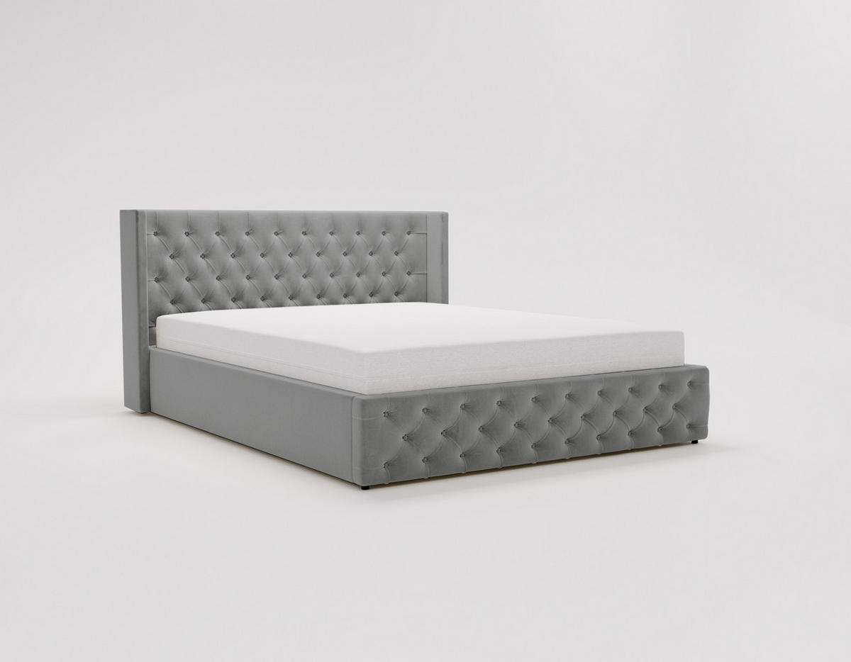 POLSTERBETT 180x200 cm Rolia, Glamour, Chesterfield, Grau - Hellgrau, Holz/Textil (180/200cm) - Emporius