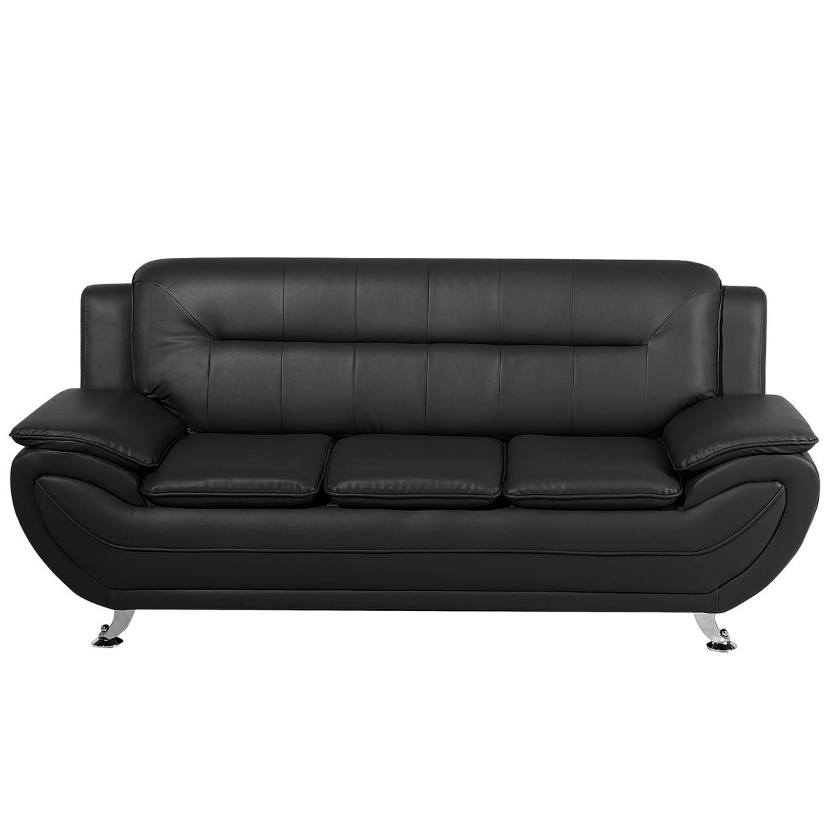 3-SITZER-SOFA Kunstleder Schwarz Leira - Schwarz, Kunststoff/Textil (201/88/86cm) - Beliani