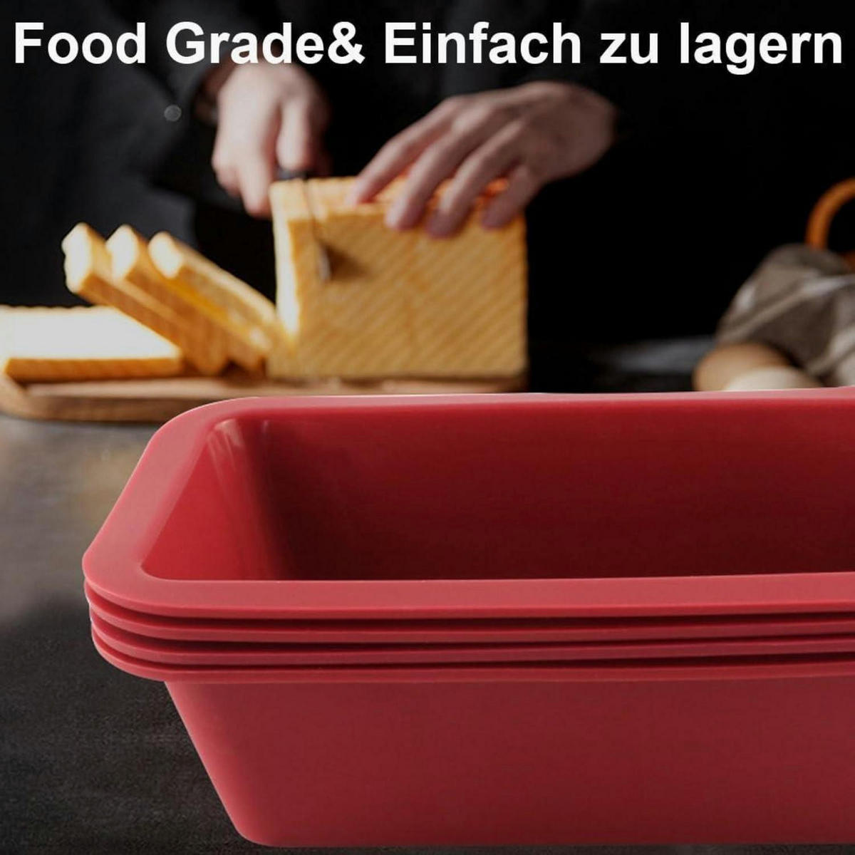 BROTBACKFORM 4er-Set Silikon Rechteckig NonStick - Rot, Kunststoff (135/85/155cm)