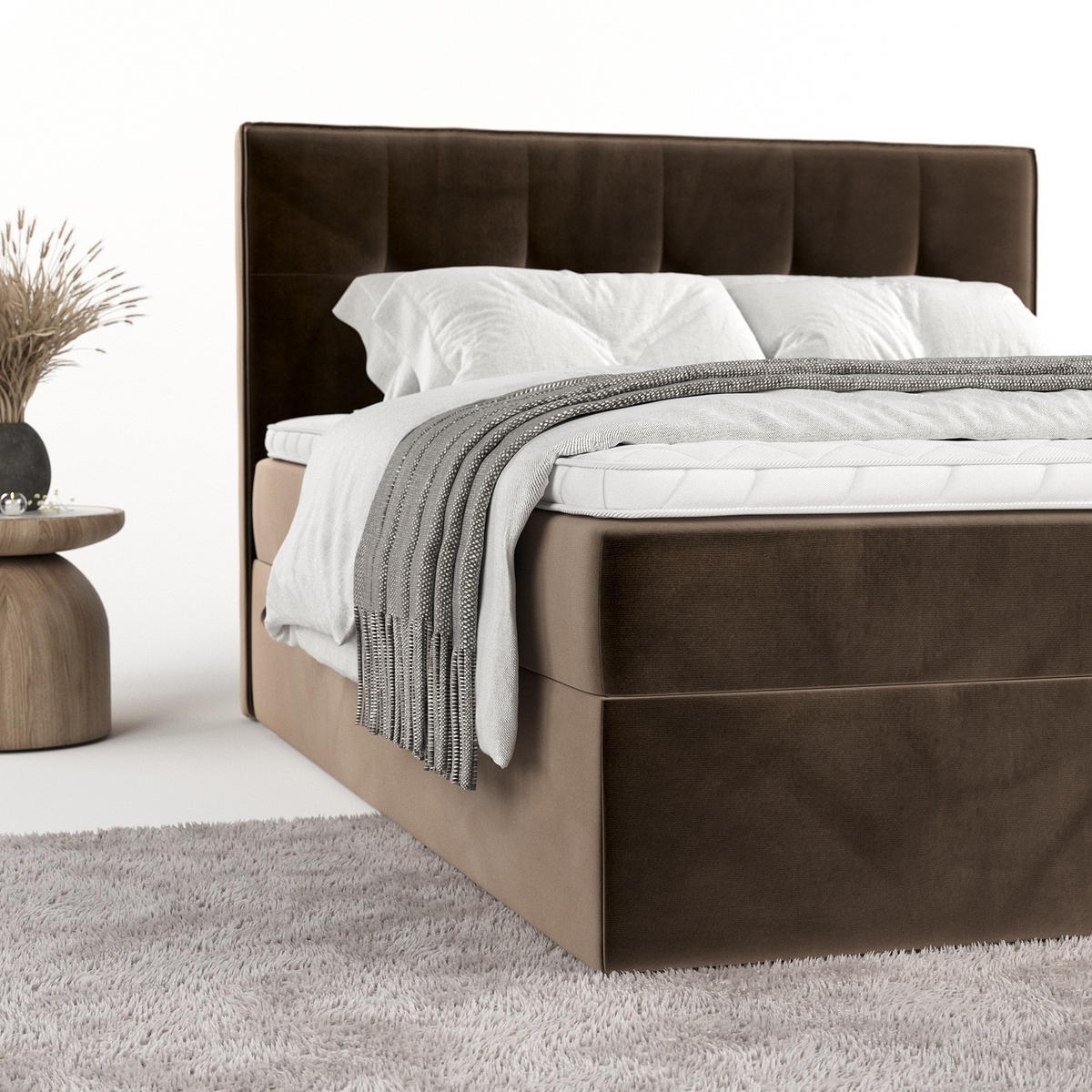 BOXBETT Mireo 140/200 cm Braun im Paros Stoff - Schwarz/Braun, Holz/Holzwerkstoff (140/200cm) - AltaBeds