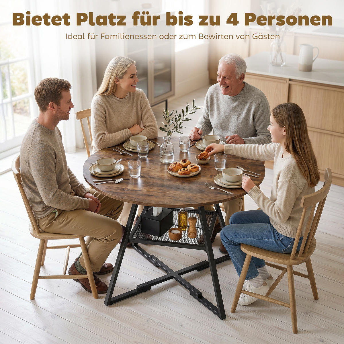 ESSTISCH Rustikal-Braun 1 Stück - Braun, Metall (100/100/76cm) - GiPP