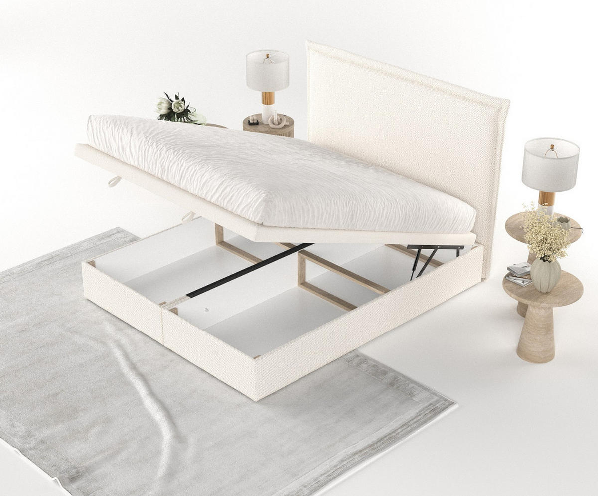 POLSTERBETT Eliot mit Stauraum 120/200 cm Creme im Alta Stoff - Creme/Schwarz, Holz/Holzwerkstoff (120/200cm) - AltaBeds