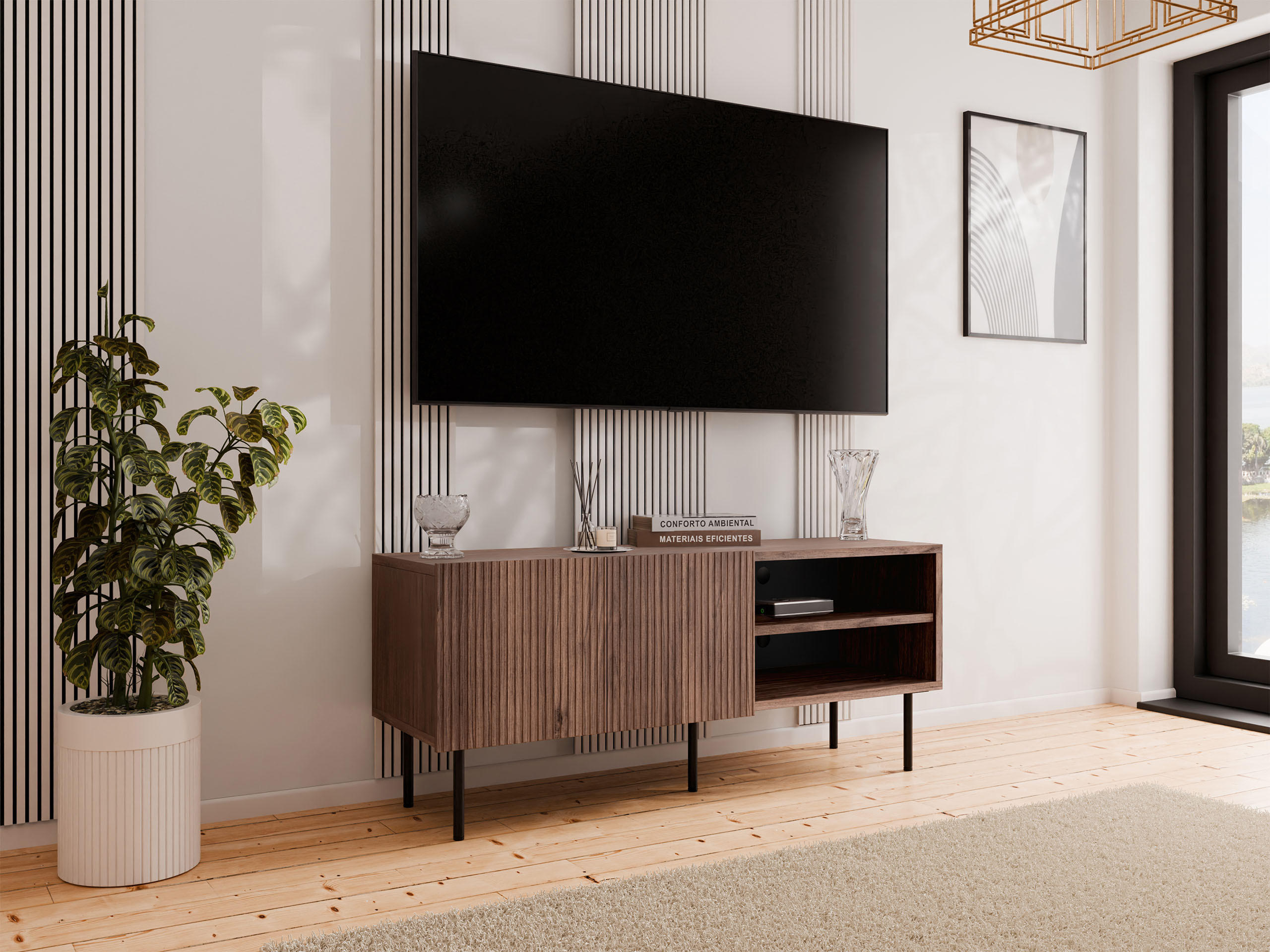 TV-ELEMENT Tacos 150 2D - Schwarz/Braun, Holzwerkstoff/Metall (150/58/42cm) - MIRJAN24