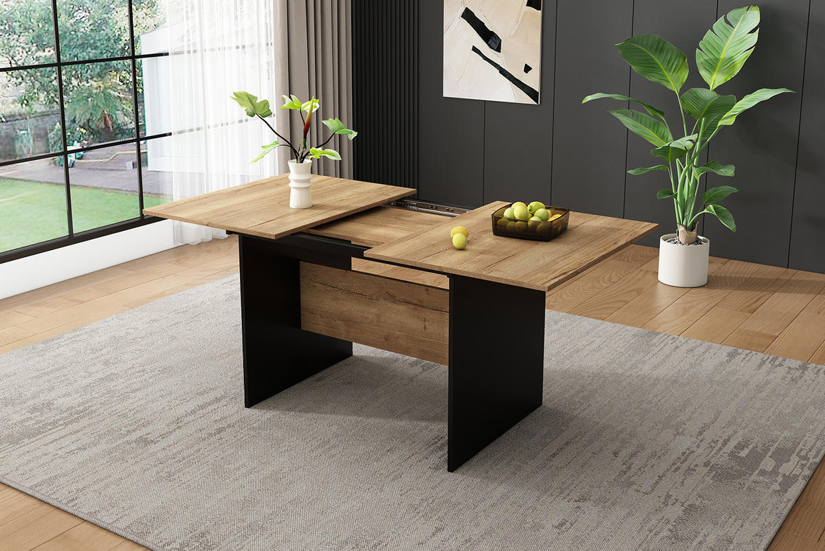 AUSZIEHTISCH in Dunkelwalnuss-Schwarz ausziehbar für 4–6 Personen - Schwarz, Holzwerkstoff (180/75/80cm) - BEAOK