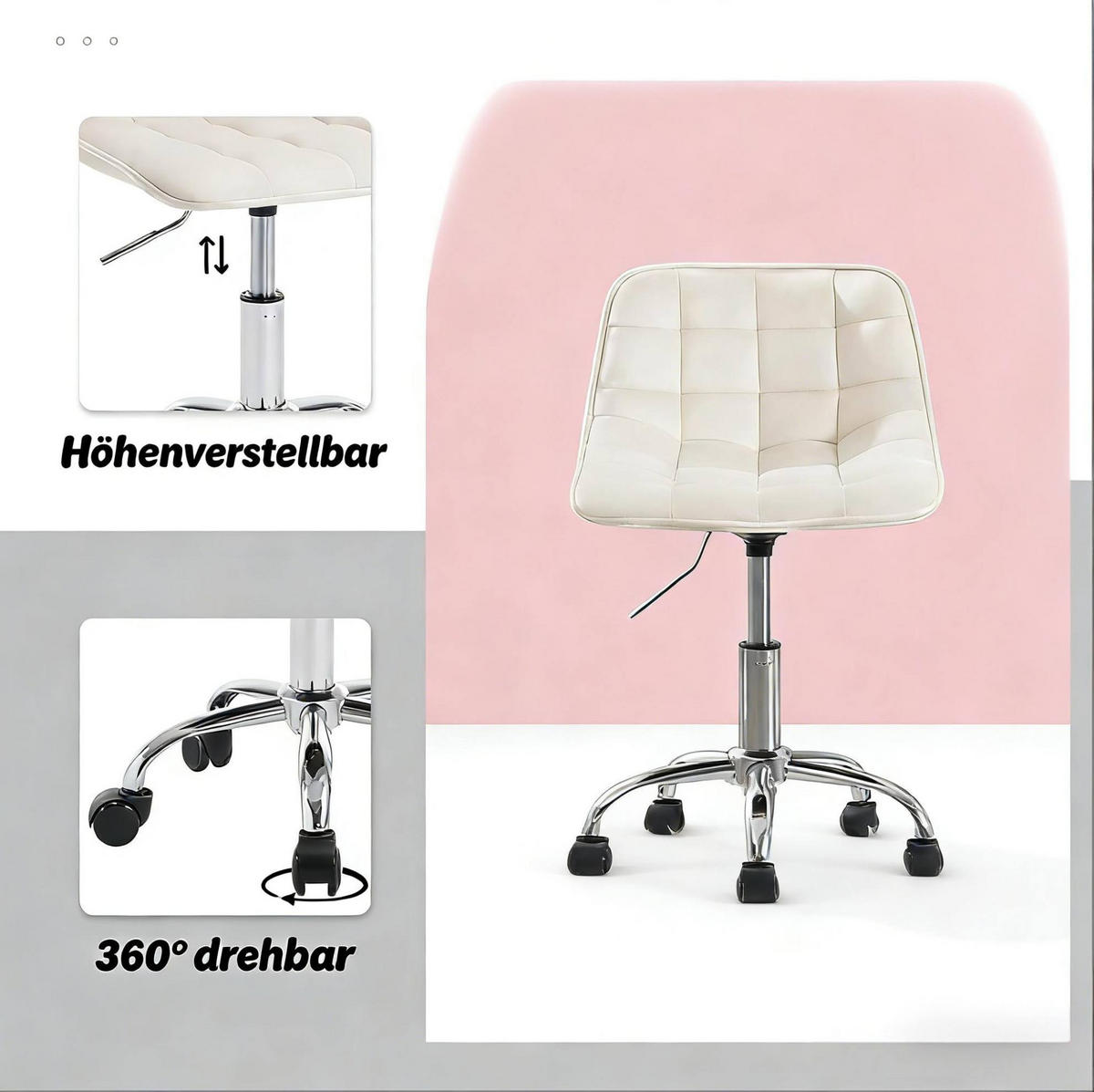 BÜROSTUHL höhenverstellbar drehbar Samt Cream White - Weiß, Metall (43/67.5/43cm) - Meubliv