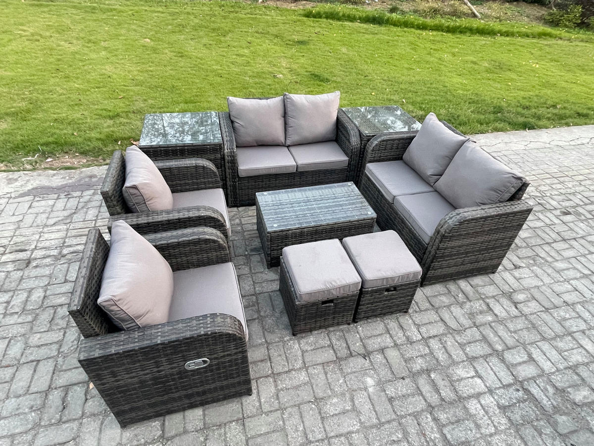 LOUNGESOFA-SET Polyrattan Dunkelgrau 8-Sitzer - Dunkelgrau, Metall - Fimous