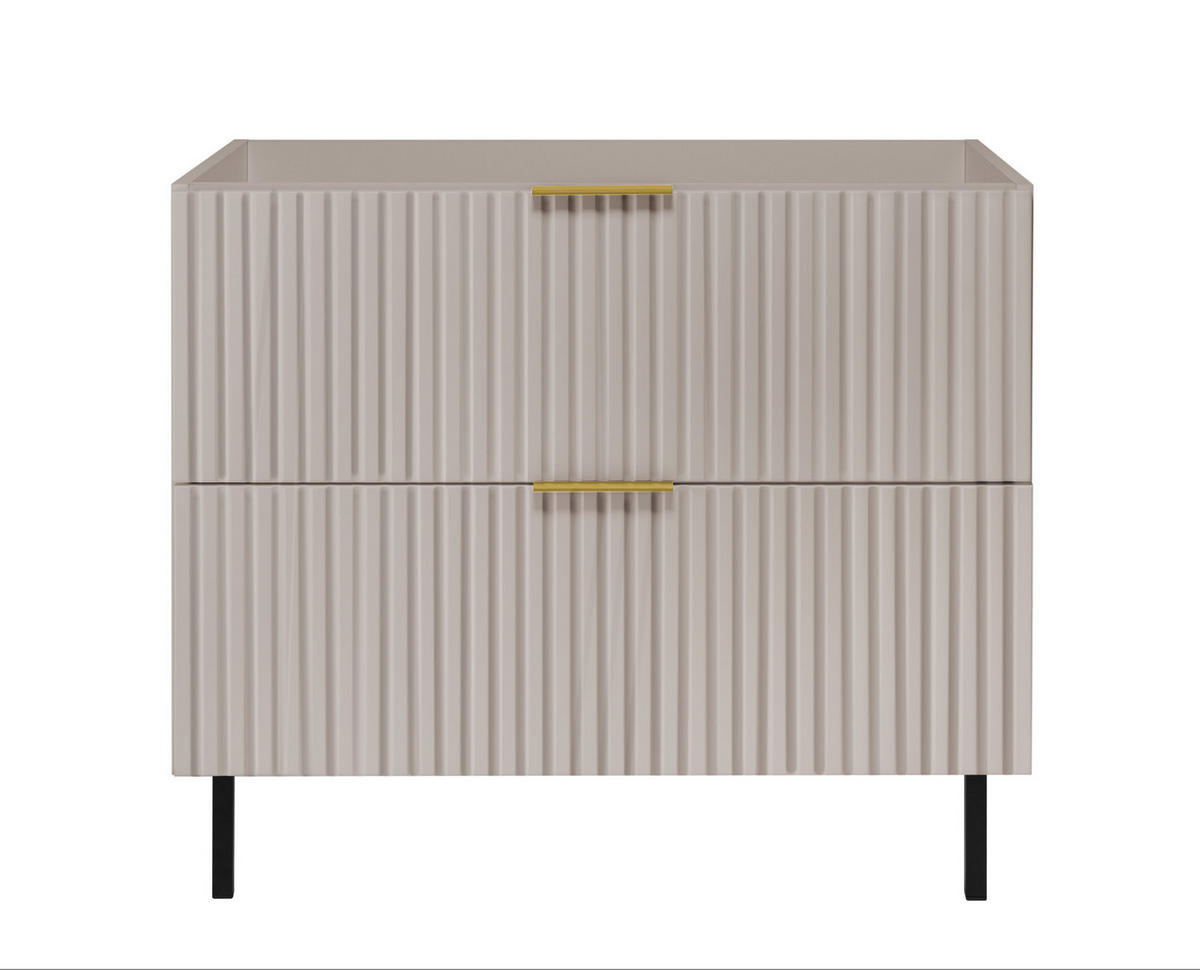 WASCHBECKUNTERSCHRANK, Kaschmir, 80 x 77 x 46 cm, goldener Griff, schwarze Beine, ohne Top - Beige/Goldfarben, Holzwerkstoff (80/77/46cm) - 3XE LIVING