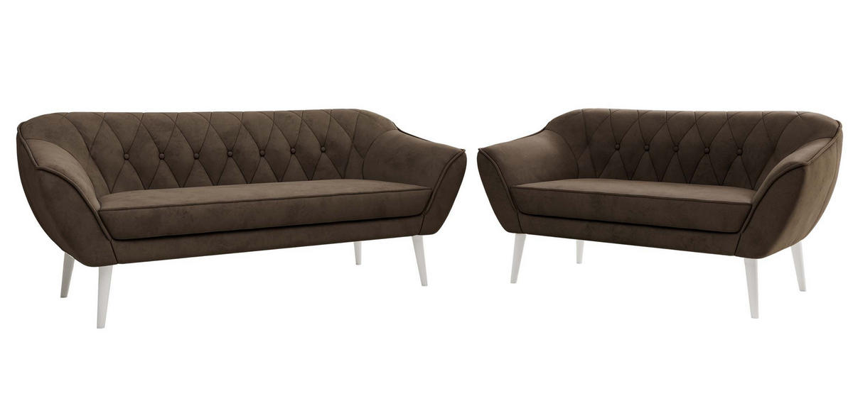 SEDACÍ SOUPRAVA 3+2 PIRS - Hnědá Samet - Bílé nohy - bílá/tmavě hnědá, kompozitní dřevo/textil (180/75/74cm) - MKS