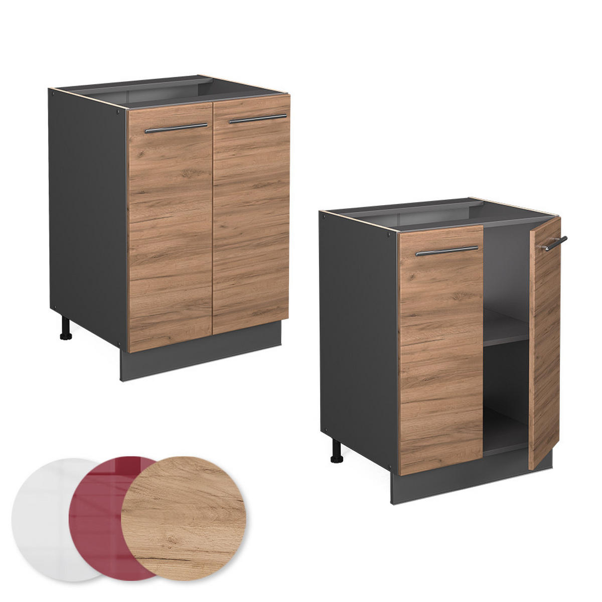 KÜCHENUNTERSCHRANK Fame-Line Goldkraft Eiche 60 cm, AP Eiche - Honigeiche/Anthrazit, Holzwerkstoff (60/82/60cm) - Vicco