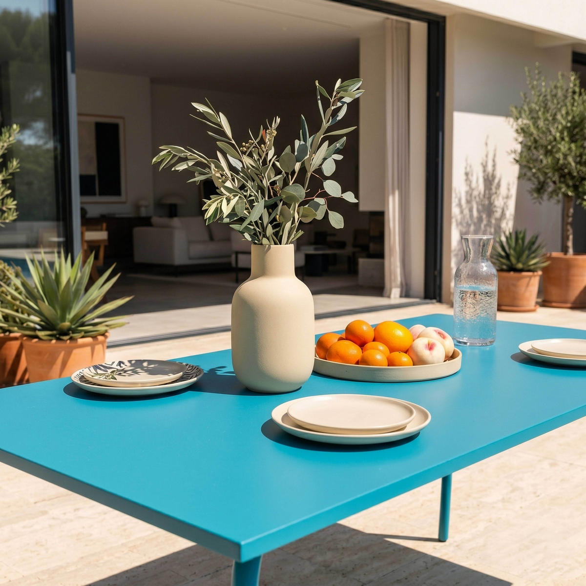 GARTENTISCH , Blau - Blau, Metall (180/90/72cm) - Oviala
