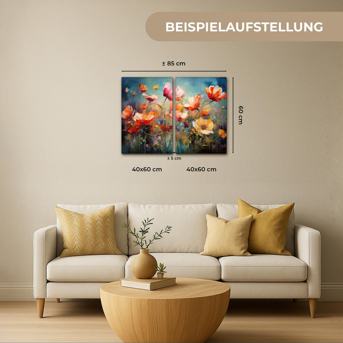 OBRAZ NA PLÁTNĚ 2dílná sada Květiny - barevné - abstraktní 80x60 cm - šedohnědá, textil (80/60cm) - MuchoWow