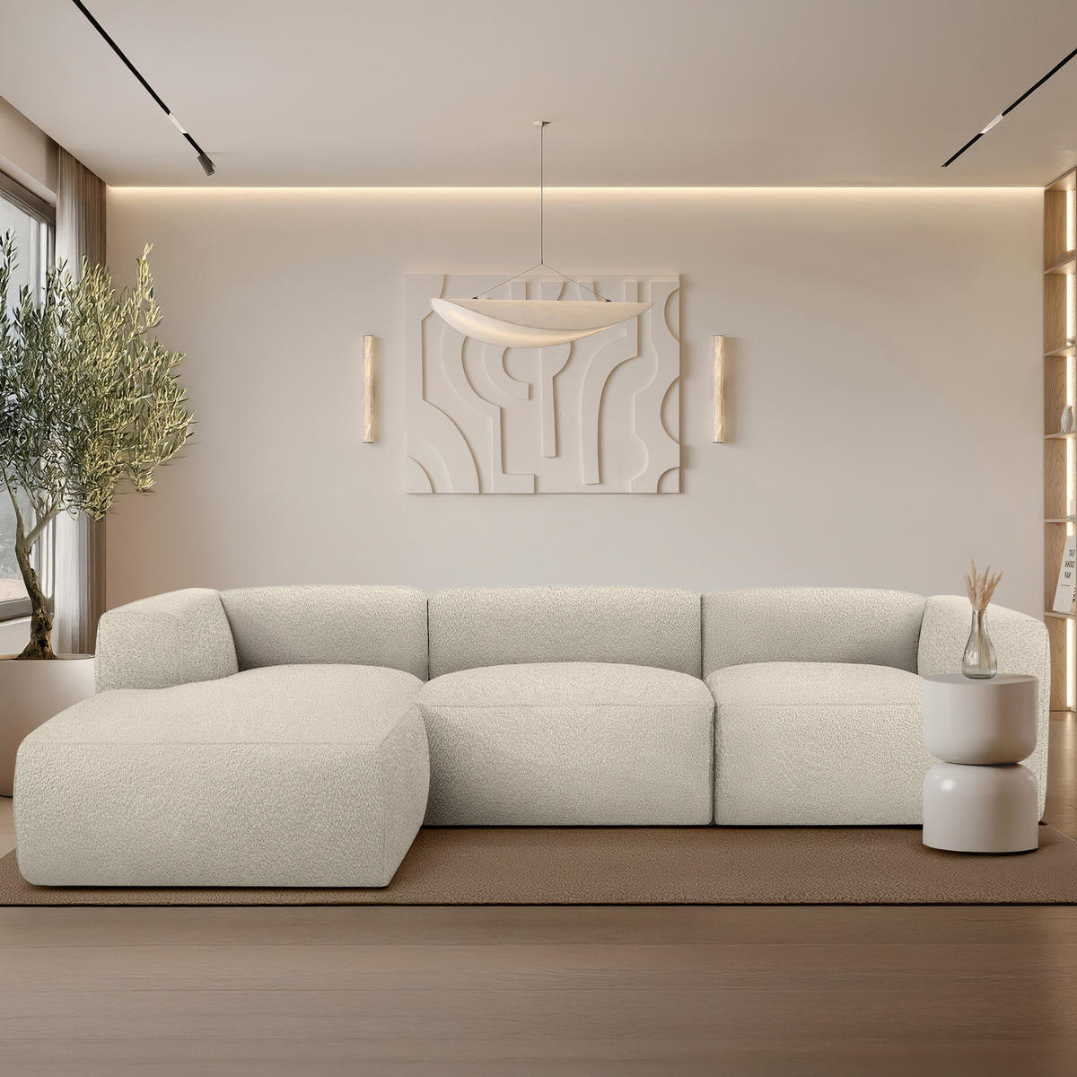 ECKSOFA LINKS BUFFO, Hellbeige - Beige, Holz/Holzwerkstoff (285/176cm) - KONSIMO®