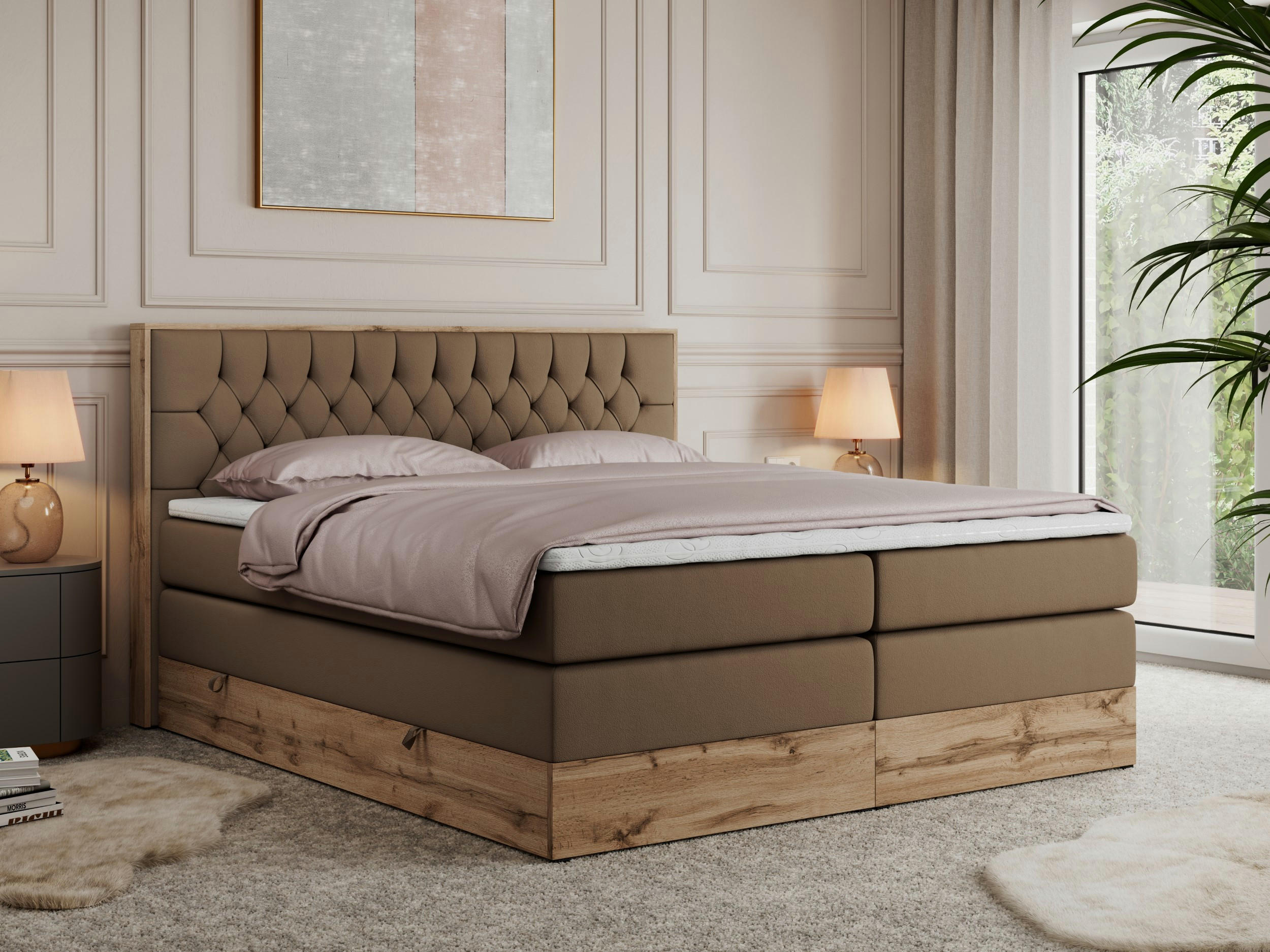 BOXSPRINGBETT AMORE KING 160/200 Braun Kunstleder - H3 - Braun, Holz/Textil (160/200cm) - MKS