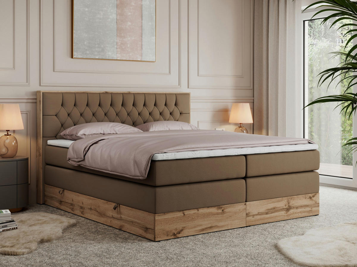 BOXSPRINGBETT AMORE KING 180/200 Braun Kunstleder - H3 - Braun, Holz/Textil (180/200cm) - MKS