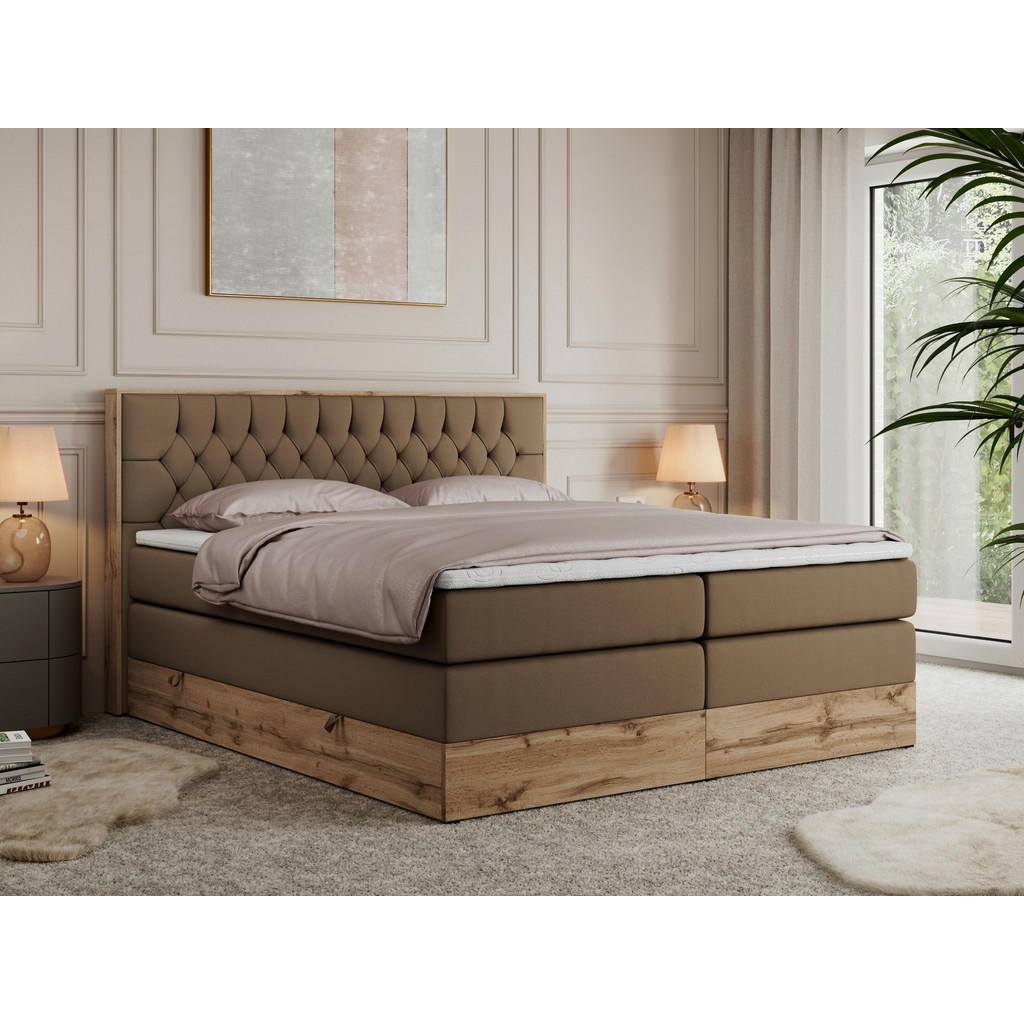 Thumbnail - MKS Boxspringbett, Braun, Textil, 2-Sitzer, H4, Rechteckig, 160x200 cm, Schlafzimmer, Betten, Boxspringbetten
