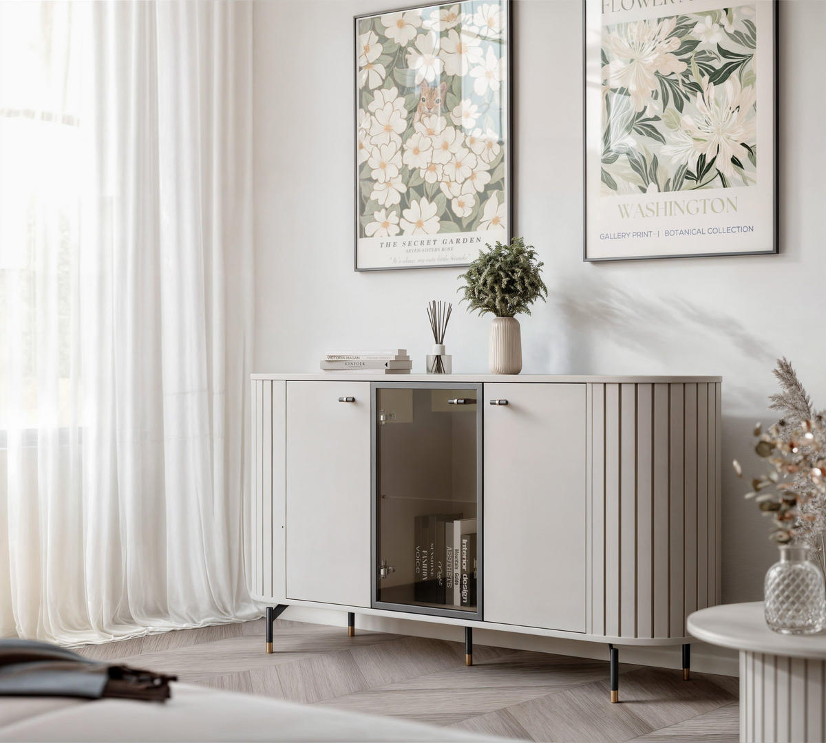 KOMMODE geriffelt, dreitürig, Kaschmir - Kaschmir, Holzwerkstoff (190/81/40cm) - Idohome