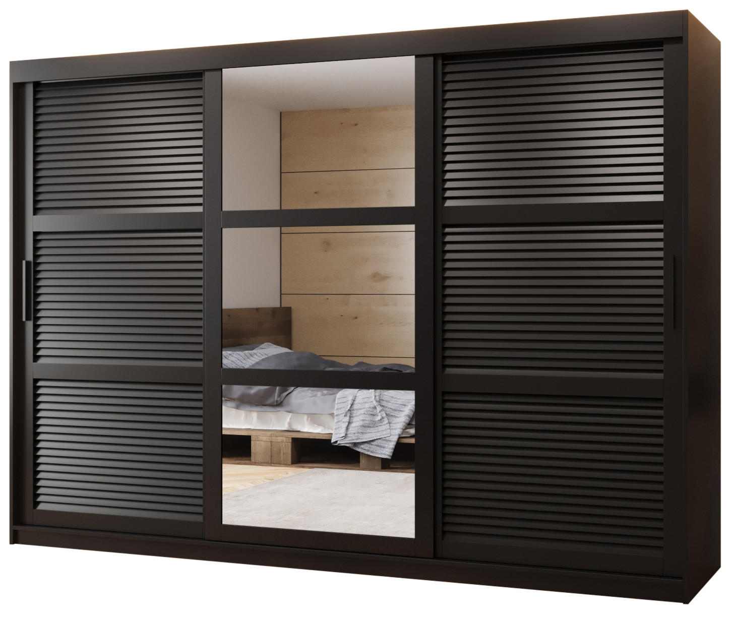 SCHWEBETÜRENSCHRANK 200/250/62 3-türig - Schwarz, Holz/Kunststoff (250/200/62cm) - MÖBEL KRYSPOL