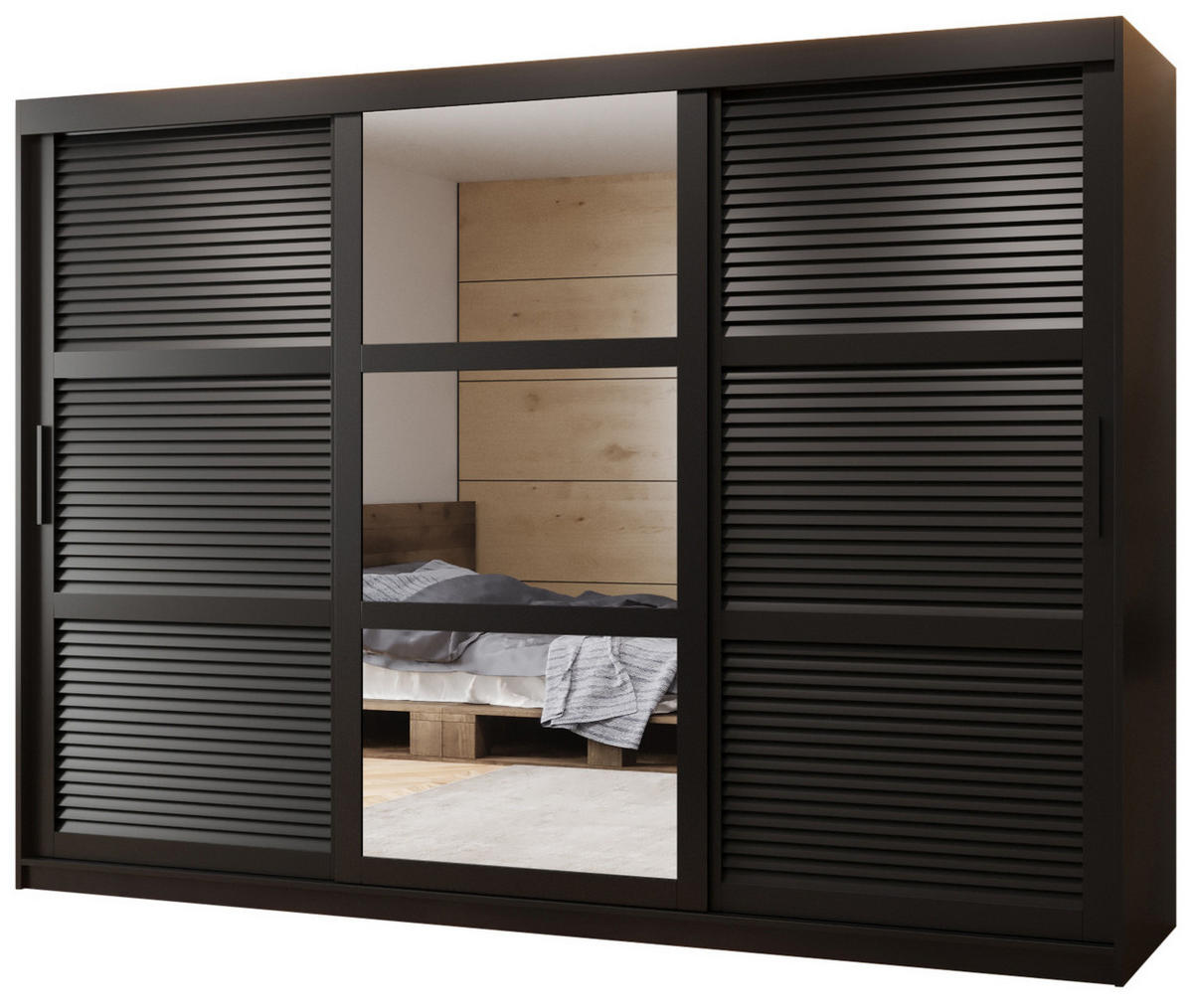 SCHWEBETÜRENSCHRANK 200/250/62 3-türig - Schwarz, Holz/Kunststoff (250/200/62cm) - MÖBEL KRYSPOL