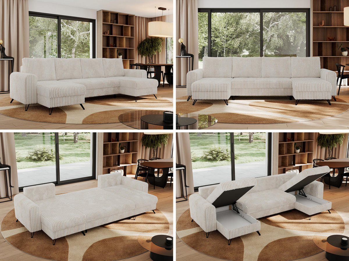 WOHNLANDSCHAFT AXEL U Cord Beige - Beige/Schwarz, Textil/Metall (312/90/140cm) - MKS