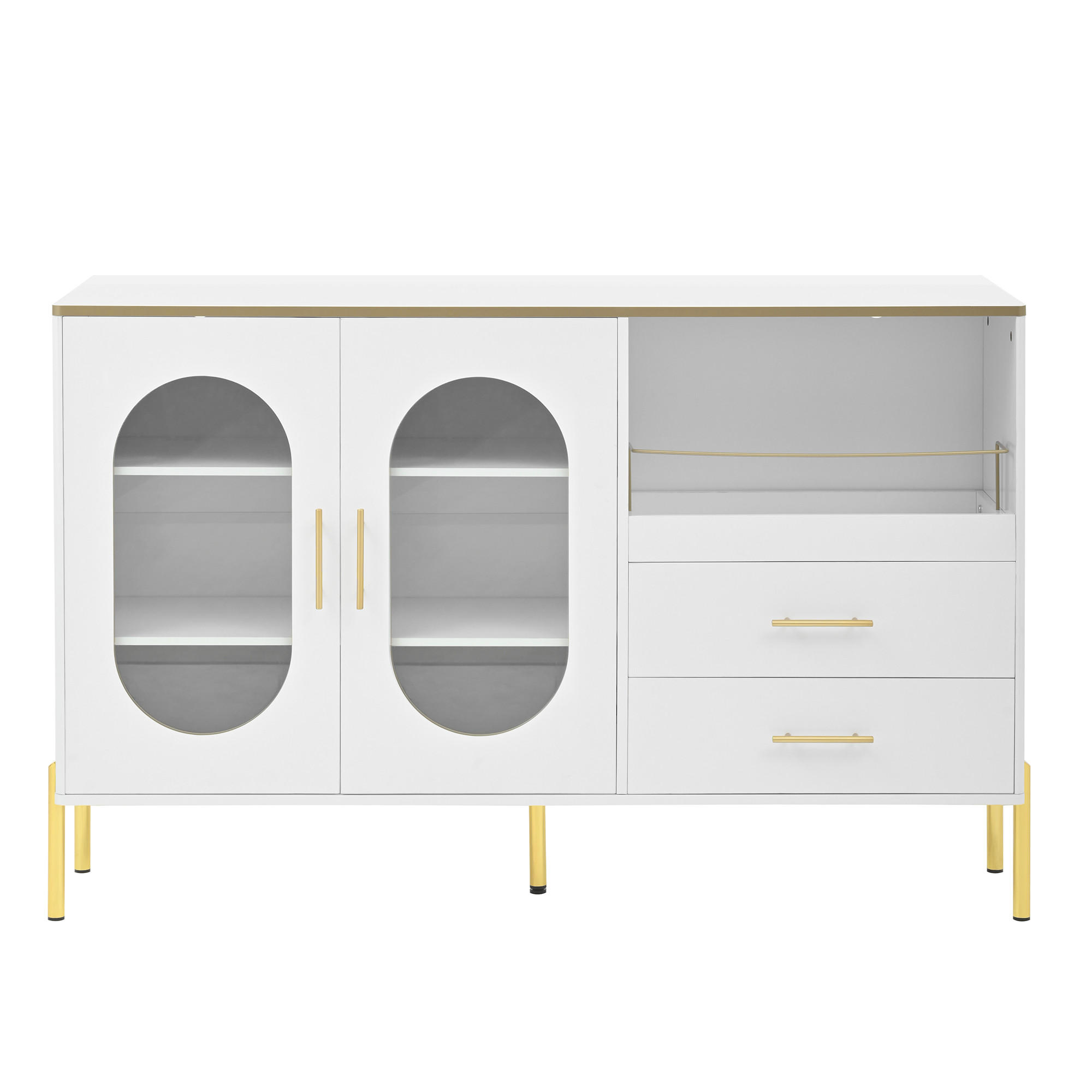 KOMMODE mit 2 Schubladen und Glaselementen, 140 x 38 x 90 cm, Weiß, MDF - Weiß, Holzwerkstoff (140/90/38cm) - SONNENH