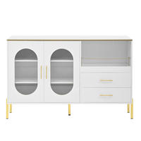 KOMMODE mit 2 Schubladen und Glaselementen, 140 x 38 x 90 cm, Weiß, MDF - Weiß, Holzwerkstoff (140/90/38cm) - SONNENH