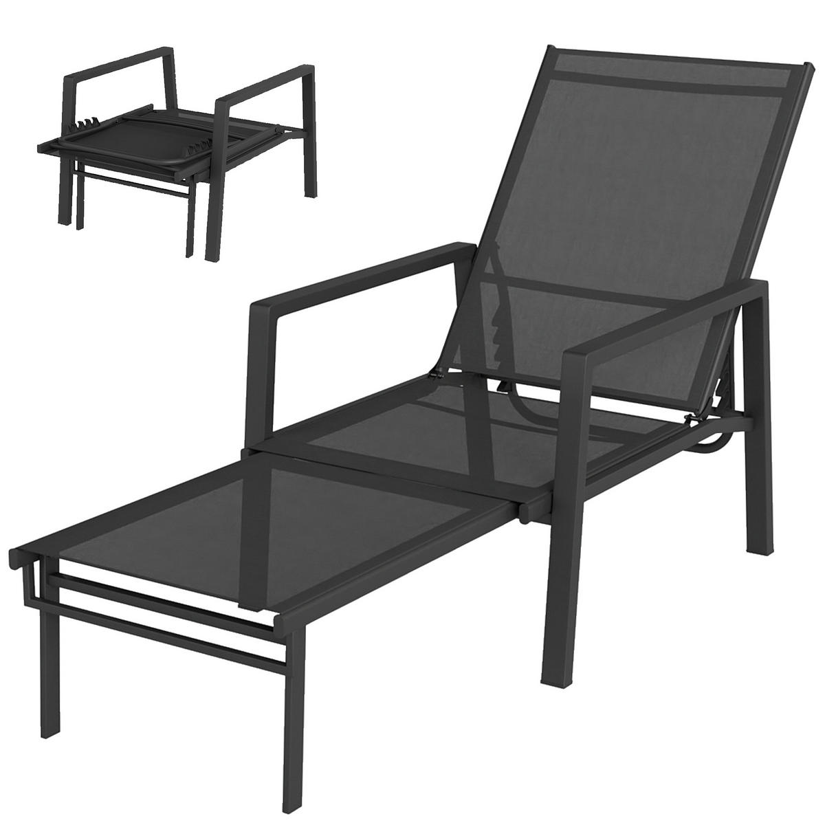 VERSTELLBARER Liegestuhl, Einheitsmodell, ohne Farbe, 5-fach verstellbar mit ausziehbarer Fußstütze - Schwarz, Metall (185/55/63cm) - Vallsero