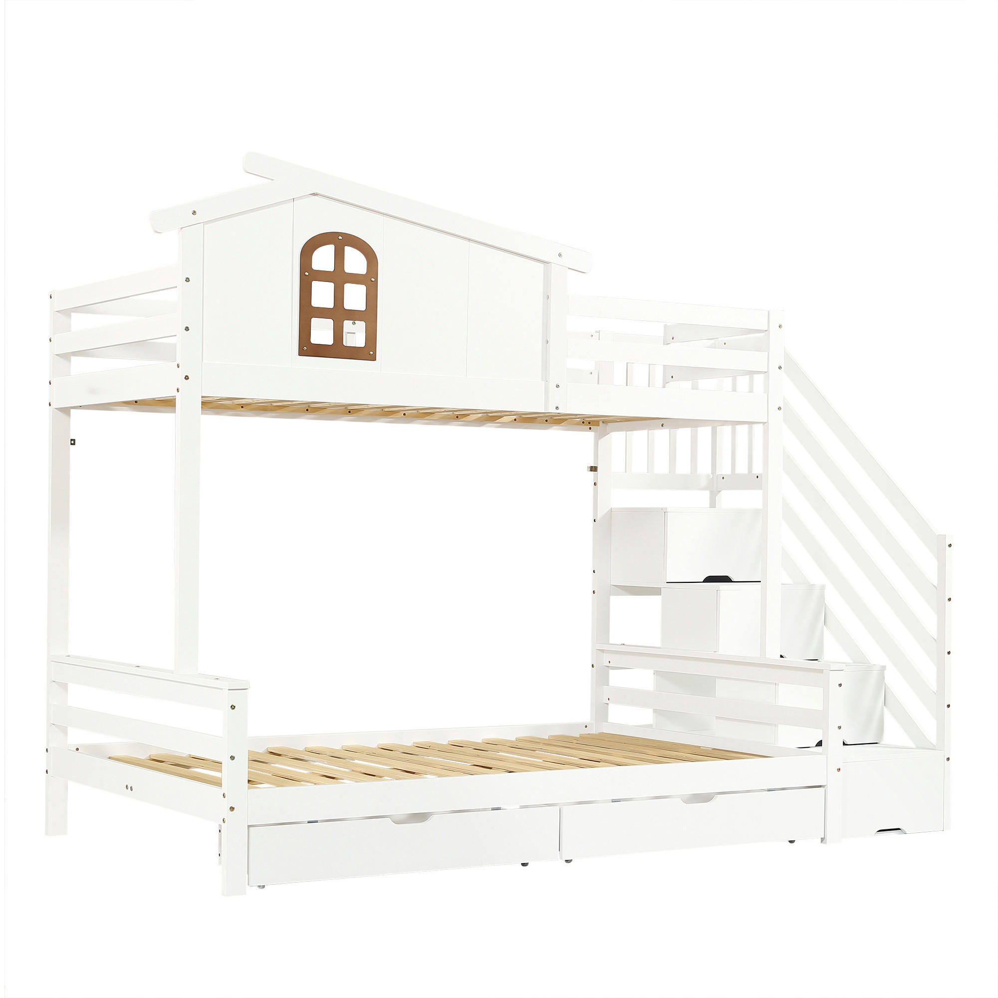 ETAGENBETT Kinderbett Weiß+Natur 90x200 cm & 120x200 cm mit Schubladen - Naturfarben, Holz (90/200cm) - ComfortXL