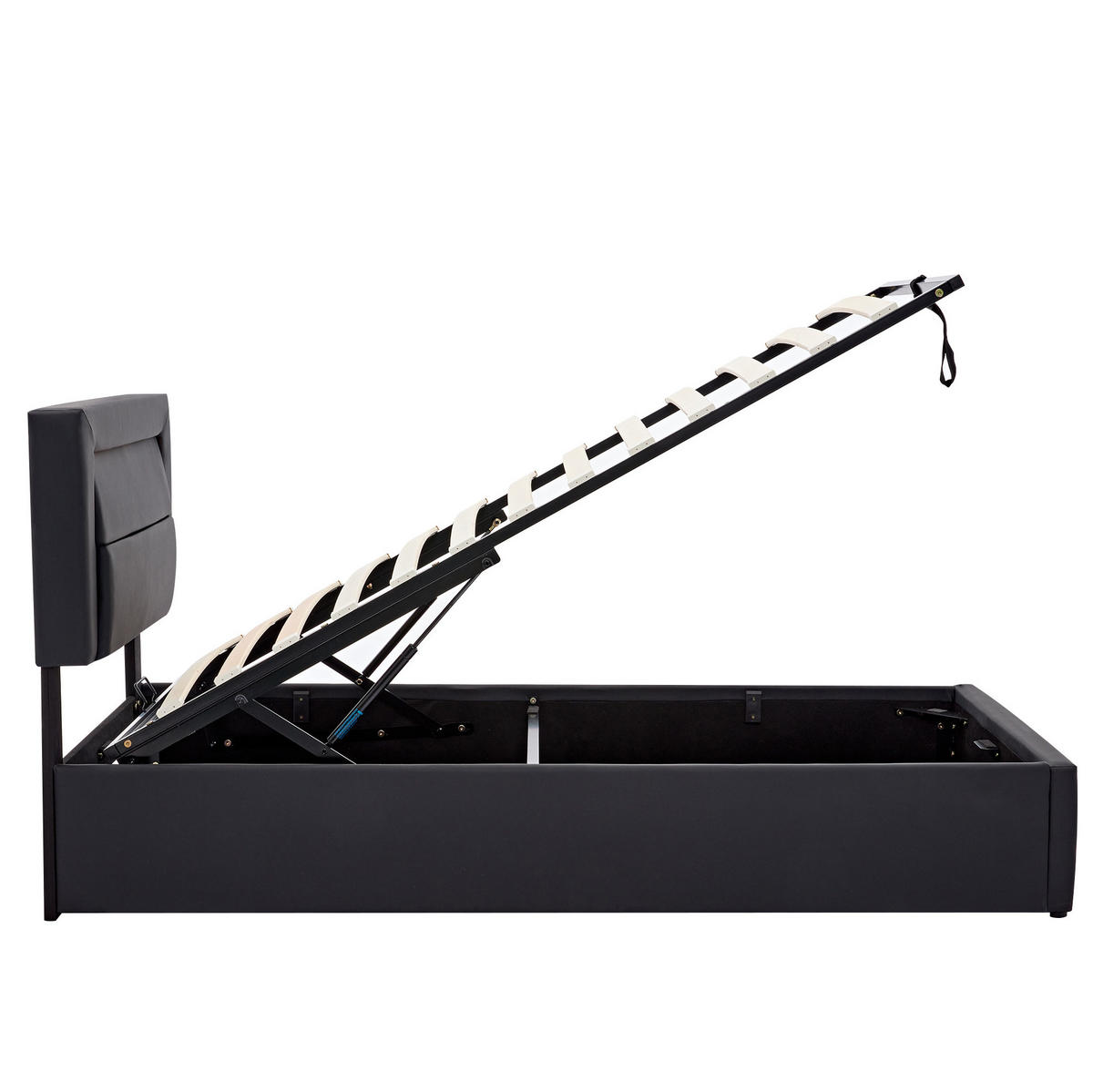 POLSTERBETT aus PU 90x190 cm Schwarz mit Stauraum, LED-Beleuchtung und USB-Ladefunktion - Schwarz, Kunststoff (90/190cm) - IVMEU