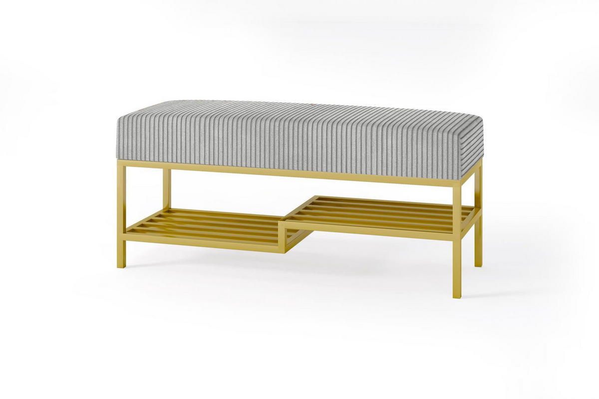 SITZBANK Mello 80 Grau, Goldfarbene Beine, Cordstoff Bank mit Ablage - Goldfarben/Grau, Holzwerkstoff/Textil (80/45/35cm) - Bettso