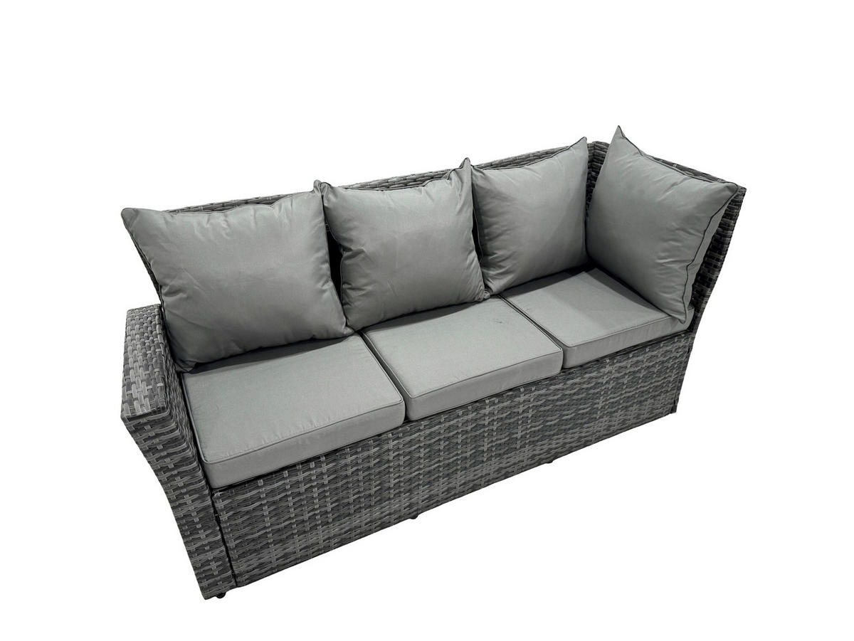GARTEN-ECKSOFAGARNITUR mit Couchtisch Polyrattan Dunkelgrau 8-Sitzer - Dunkelgrau/Grau, Glas/Kunststoff - Fimous