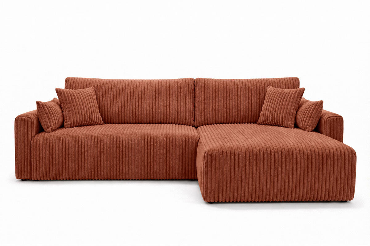 ECKSOFA Mit Schlaffunktion, Cordstoff Tilia, Kupfer, Rechts, JAPANDI - Orange, Holz (262/145cm) - Kaiser Möbel