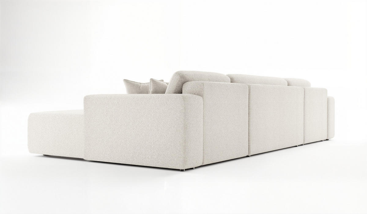 WOHNLANDSCHAFT PULA-U BOUCLE mit Schlaffunktion & Stauraum Ecru - Ecru, Textil (364/84/187cm) - Luxkor24