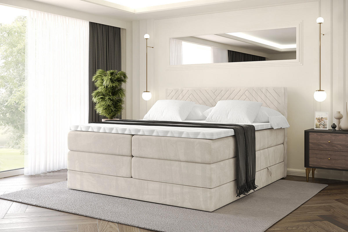 BOXSPRINGBETT mit Matratze H3|H4 und Lattenrost - VEXA KING-160x200 - Beige Casablanca - Beige, Holzwerkstoff (160/200cm) - ALTDECOR