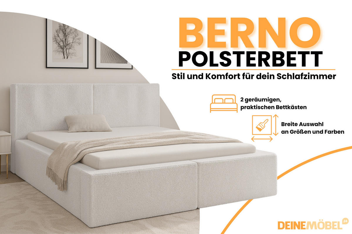 POLSTERBETT BERNO 200/200 in Boucle Weiß - Weiß, Holz/Holzwerkstoff (200/200cm) - Deine Möbel 24