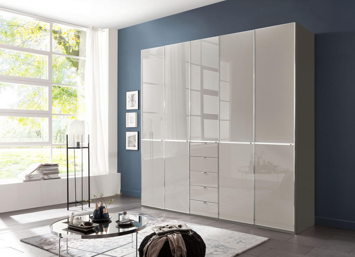 SCHLAFZIMMER Sentara in Havanna und Kieselgrau 4-teilig mit Kleiderschrank 250cm Breite inkluisve Beleuchtung, Doppelbett 180x200cm, zwei Nachttische - Braun, Holzwerkstoff (80/200/120cm)