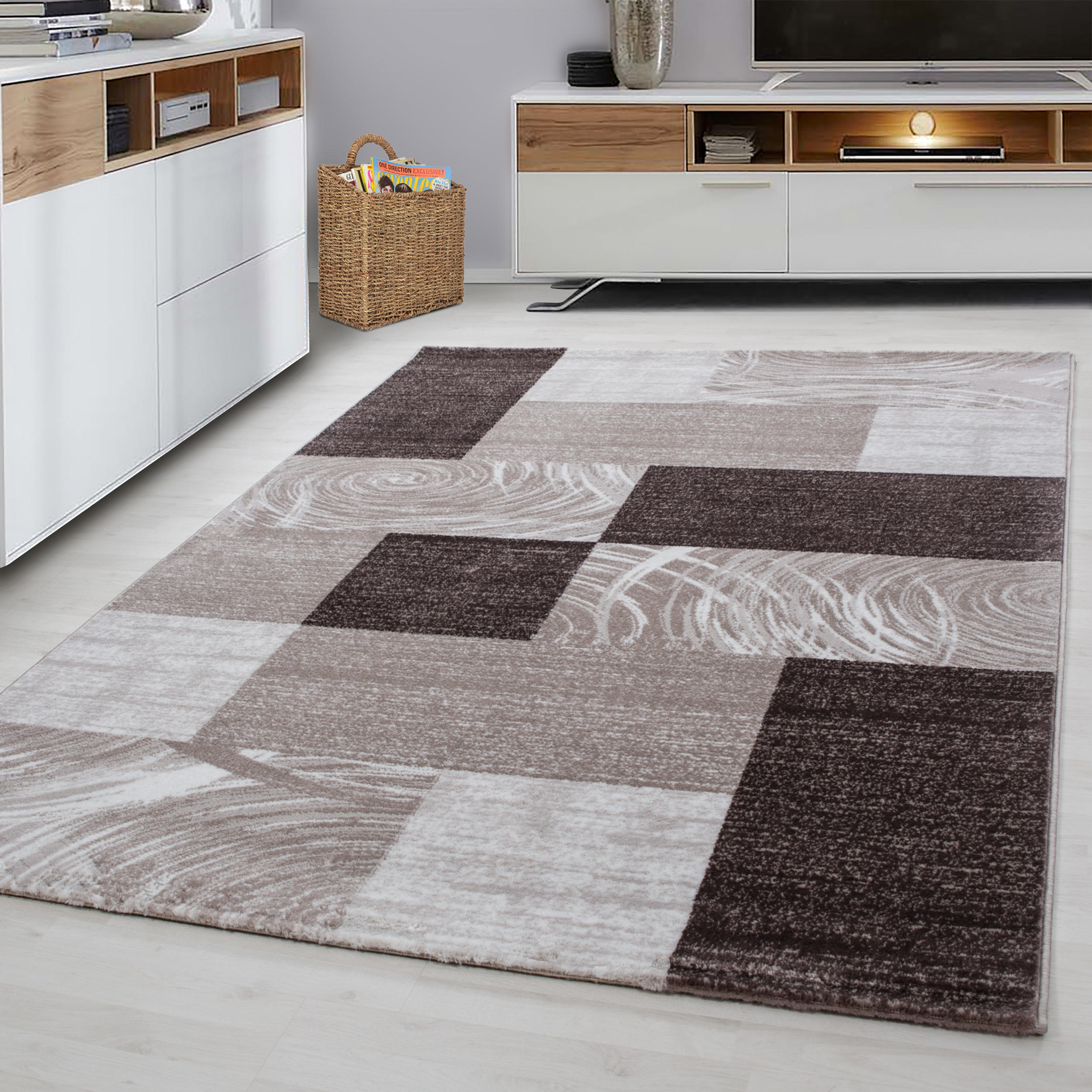 TEPPICH Handwäsche Kurzflor Abstrakte Karos Polypropylen Wohnzimmer Braun Rechteckig 140x200 - Braun, Textil (140/200cm) - KADIMA DESIGN