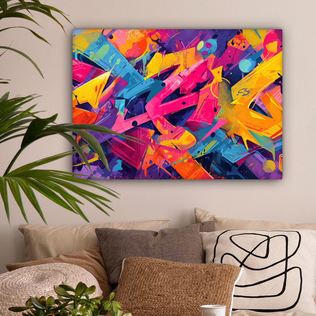 LEINWANDBILD Abstrakt - Formen - Farbenfroh Wandbilder 80x60 cm - Magenta, Textil (80/60cm) - MuchoWow