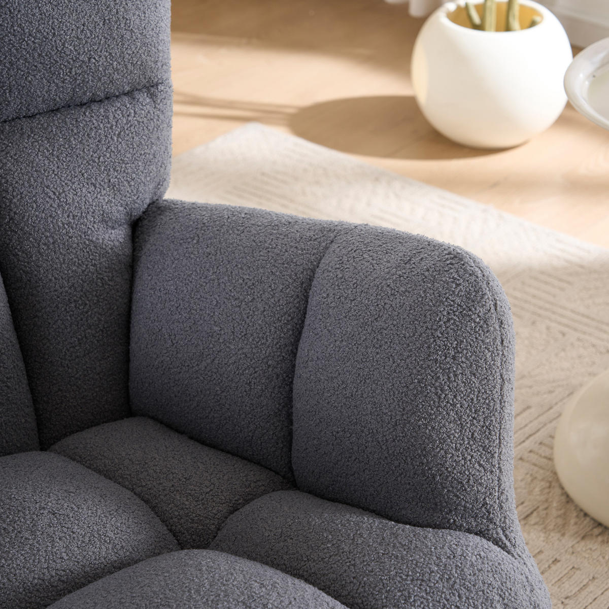 SCHAUKELSTUHL 73/92/94 cm Grau mit Massivholzrahmen für Wohnzimmer Schlafzimmer Balkon - Grau, Textil (92/94/73cm) - OKWISH