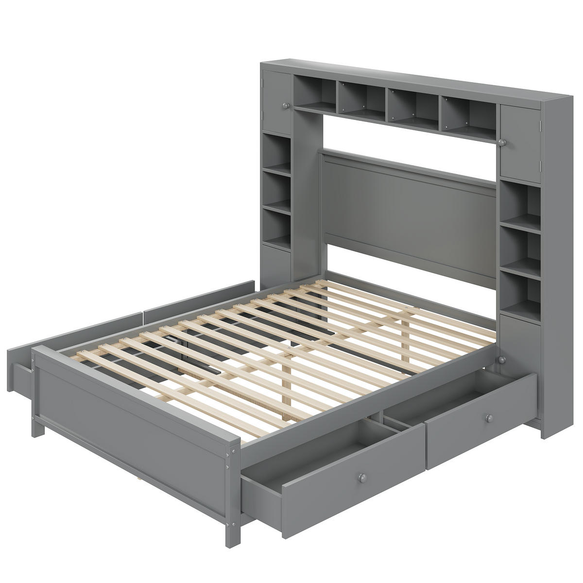 BETTGESTELL 140/200 cm grau mit Stauraum und 4 Schubladen aus Massivholz - Grau, Holz (140/200cm) - OKWISH