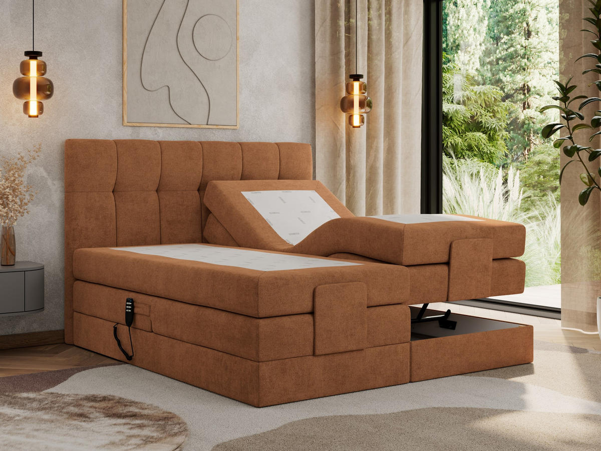 BOXBETT VITTORIA 140/200 - Orange Struktur - H3 - Orange, Holz/Textil (140/200cm) - MKS