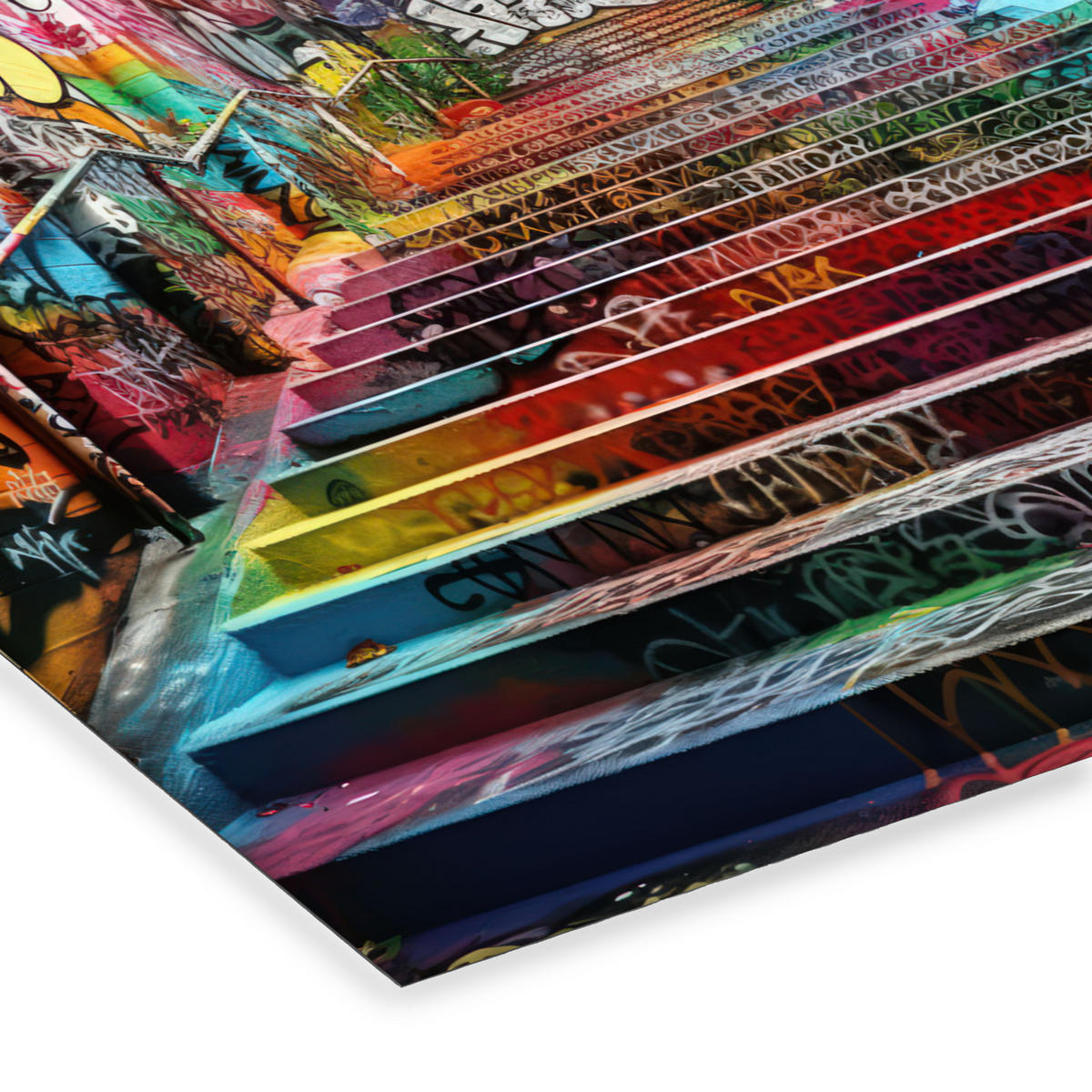 POSTER MIT RAHMEN Treppe - Graffiti - Farben - Kunst 40x30 cm - Multicolor, Papier (40/30cm) - MuchoWow