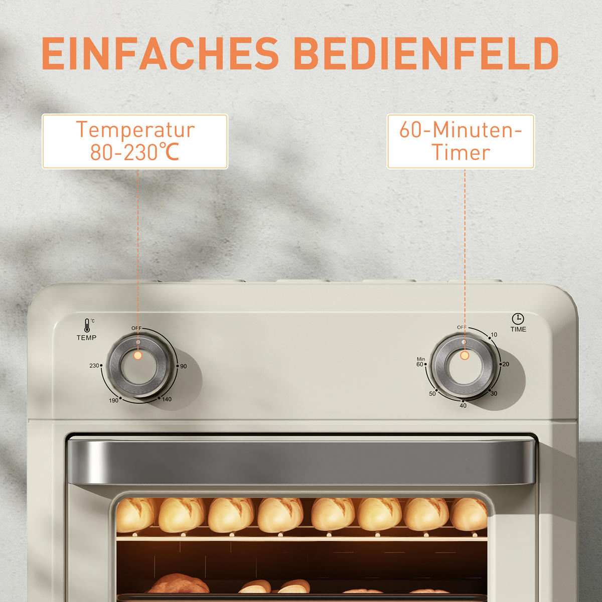 MINIBACKOFEN Edelstahl Gehärtetes Glas Cremeweiß - Creme, Metall (32/27.2/29.8cm) - HOMCOM