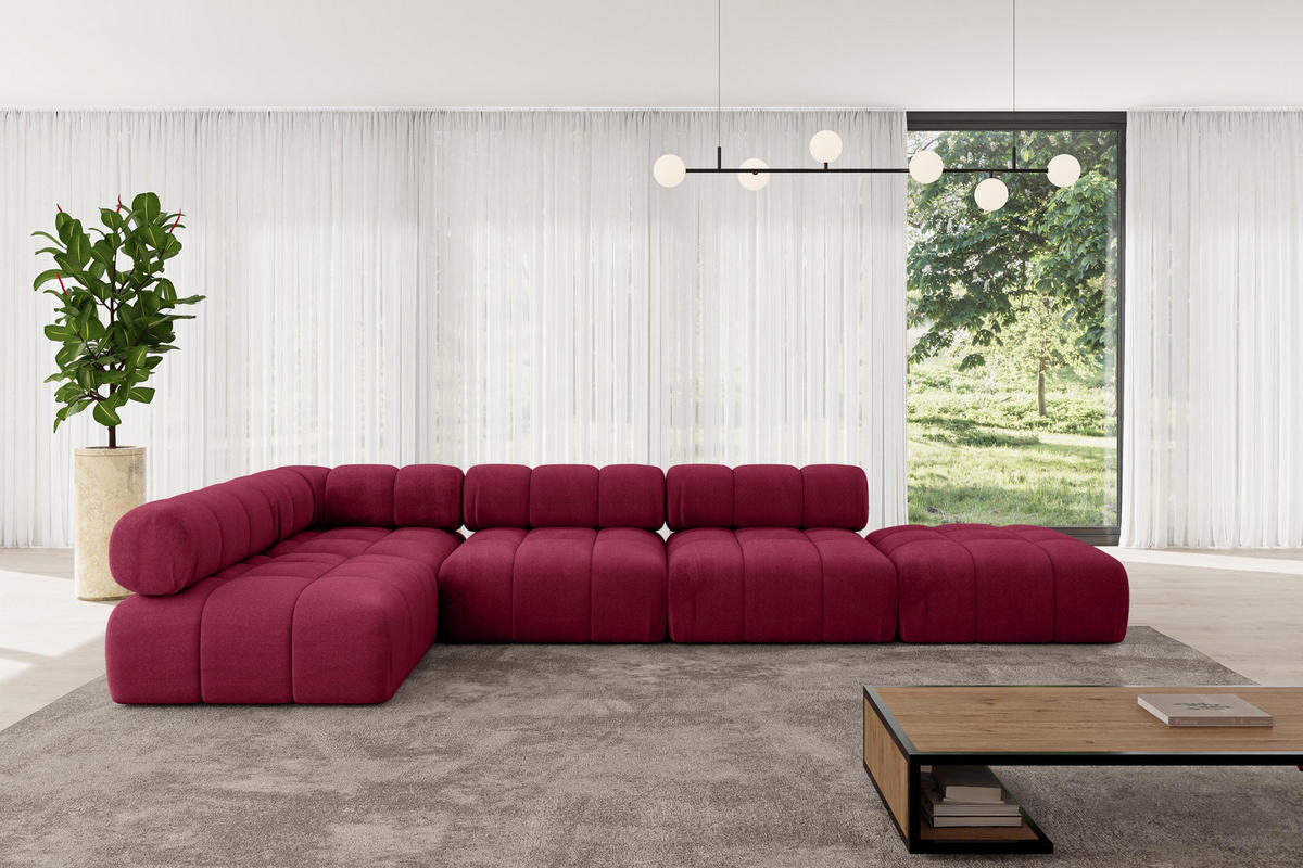 ECKSOFA modulares Sofa Favio-L2 - 380x190x70 cm Bordeauxrot Velours - Bordeaux, Holzwerkstoff/Textil (380/190cm) - ALTDECOR